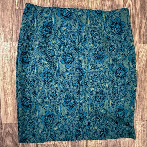 J. Jill XS Petite Floral Jacquard Pencil Skirt Teal Blue Green Tapestry Style - Picture 2 of 6